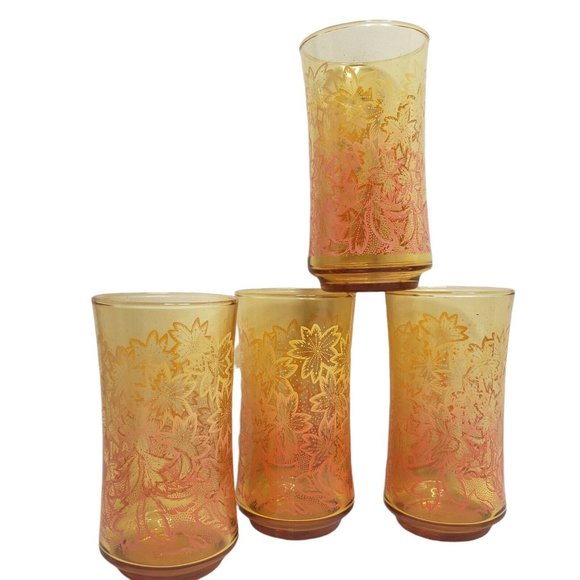Vintage Libbey Ombre Floral Ice Tea Drinking Glasses Set of 4 - Picture 2 of 5
